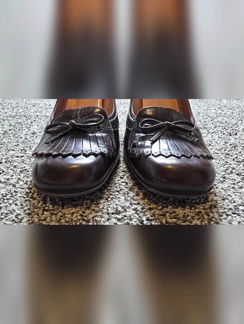 VTG Nine West Oksana Brown Leather Kiltie Brogue Pumps Heeled Loafers Size 8.5 - Picture 8 of 10